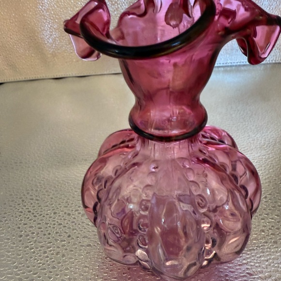 Fenton Cranberry Glass Pitcher with Ruffled Rim and dotted outside - Picture 7 of 11
